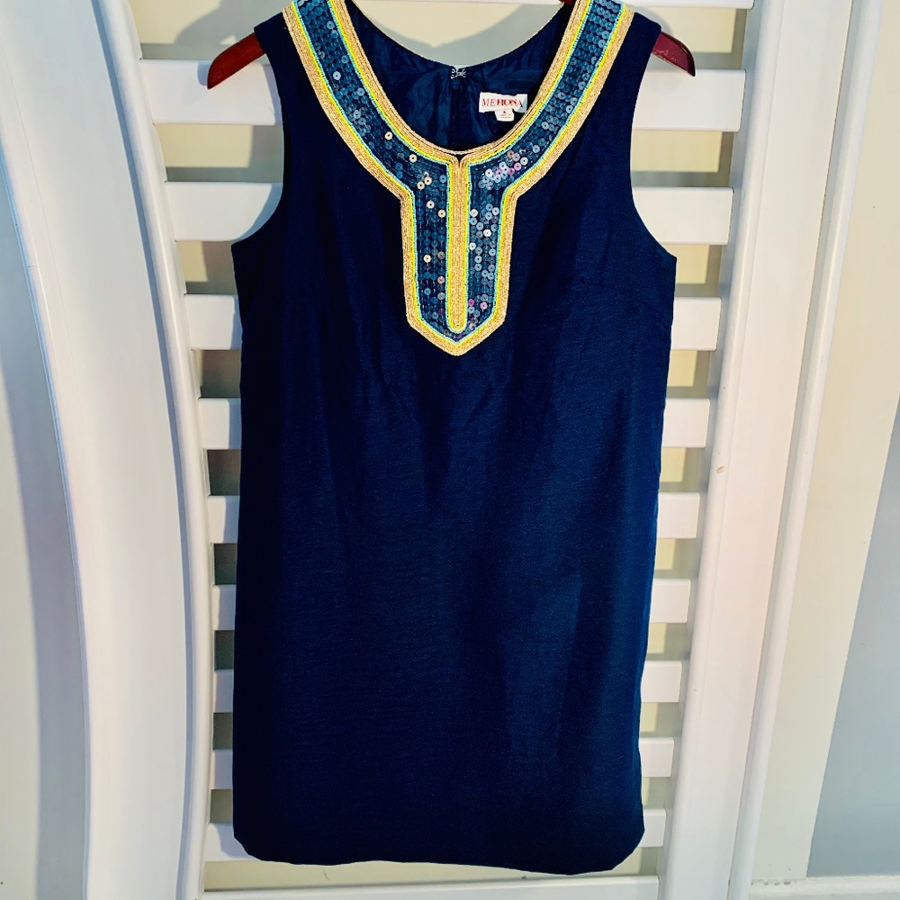 2/$30 Merona Sequins Navy Blue Linen Sheath  Dress